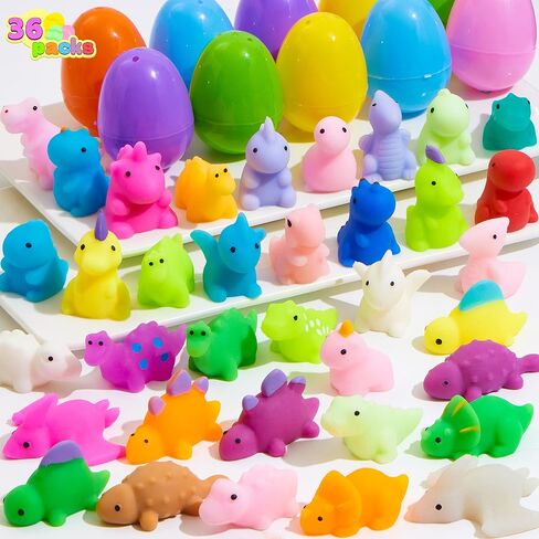 JOYIN 36 PCS Prefilled Easter Eggs with Dinosaur Mochi Squishy Toys,Kawaii Mochi Squishy Toy Stress Relief Toys Filled Plastic Easter Eggs for Easter Basket Stuffers Party Favor Egg Hunt for Kids in Saudi Arabia
