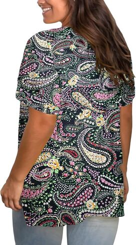 Plus-Size Tops for Women Short Sleeve Eyelet Shirts V Neck Side Split Tunics XL-5XL in Saudi Arabia
