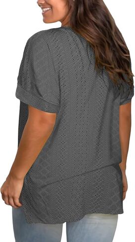 Plus-Size Tops for Women Short Sleeve Eyelet Shirts V Neck Side Split Tunics XL-5XL in Saudi Arabia
