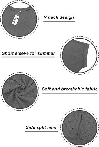 Plus-Size Tops for Women Short Sleeve Eyelet Shirts V Neck Side Split Tunics XL-5XL in Saudi Arabia