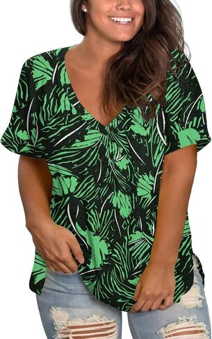Plus-Size Tops for Women Short Sleeve Eyelet Shirts V Neck Side Split Tunics XL-5XL in Saudi Arabia