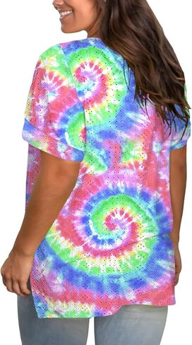 Plus-Size Tops for Women Short Sleeve Eyelet Shirts V Neck Side Split Tunics XL-5XL in Kuwait