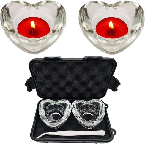 Glass Tea Light Candle Holders, a Stainless Steel Tweezers, Shockproof Box Included for Easy Storage and Transport, Ideal for Camping and Travel (Candles not Included) (Heart-Shaped) in Saudi Arabia