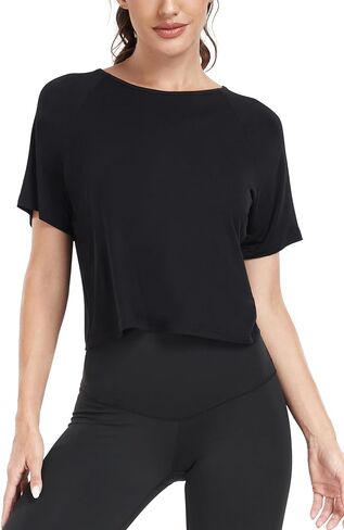 Donnalla 3 Pack Workout Tops for Women Loose Basic Cropped Tops Short Sleeve Split Back Yoga Shirts Running Gym Athletic in Saudi Arabia