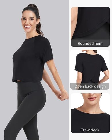 Donnalla 3 Pack Workout Tops for Women Loose Basic Cropped Tops Short Sleeve Split Back Yoga Shirts Running Gym Athletic in Saudi Arabia