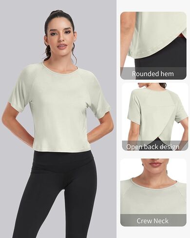 Donnalla 3 Pack Workout Tops for Women Loose Basic Cropped Tops Short Sleeve Split Back Yoga Shirts Running Gym Athletic in Kuwait