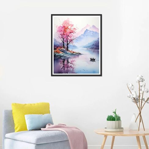 Didfig Easy Paint by Numbers Kit for Adults Beginner Simple DIY Color Paint by Numbers Kit for Adults Kids Lakeside Pink Tree Crafts Art Suitable for Gift for Home Wall Decor 16x20 Inch in Saudi Arabia