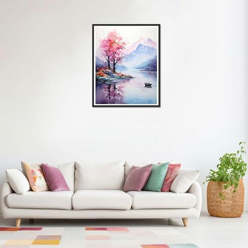 Didfig Easy Paint by Numbers Kit for Adults Beginner Simple DIY Color Paint by Numbers Kit for Adults Kids Lakeside Pink Tree Crafts Art Suitable for Gift for Home Wall Decor 16x20 Inch in Saudi Arabia