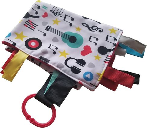 بطانية محبوبة بشريط مغلق للأمان والأمان والتسنين للأطفال، مع قماش منقط مينكي: 14 بوصة × 18 بوصة (موسيقى) in Kuwait