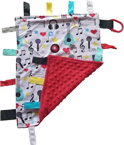 بطانية محبوبة بشريط مغلق للأمان والأمان والتسنين للأطفال، مع قماش منقط مينكي: 14 بوصة × 18 بوصة (موسيقى) in Kuwait