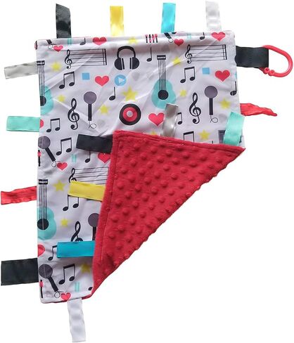 بطانية محبوبة بشريط مغلق للأمان والأمان والتسنين للأطفال، مع قماش منقط مينكي: 14 بوصة × 18 بوصة (موسيقى) in Kuwait