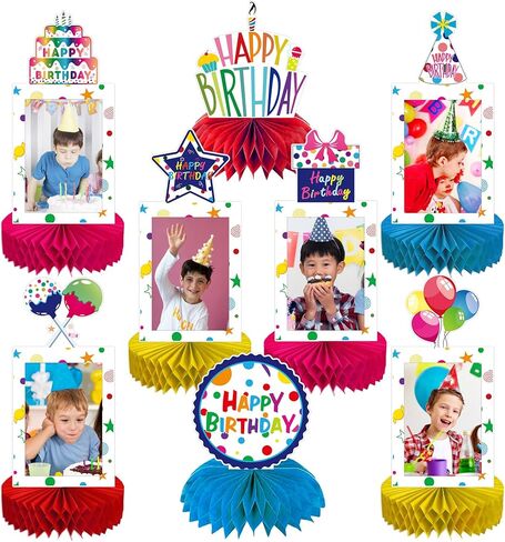 8 قطع قوس قزح لحفلات أعياد الميلاد السعيدة على شكل قرص العسل قطع مركزية بوم بومس لصور عيد ميلاد سعيد لطاولة مركزية لوازم الحفلات كرات ملونة لتزيين الطاولة للأطفال وحفلات أعياد الميلاد وحفلات استقبال المولود الجديد in Kuwait