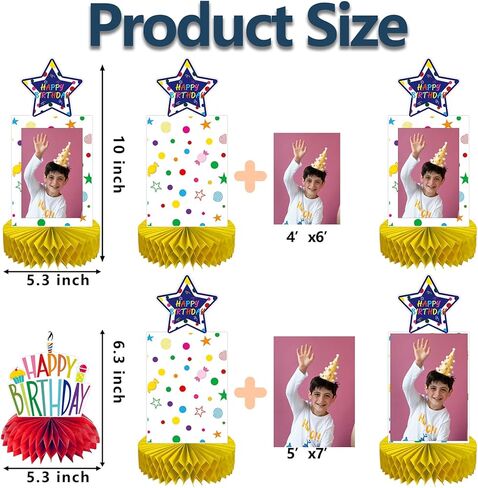 8 قطع قوس قزح لحفلات أعياد الميلاد السعيدة على شكل قرص العسل قطع مركزية بوم بومس لصور عيد ميلاد سعيد لطاولة مركزية لوازم الحفلات كرات ملونة لتزيين الطاولة للأطفال وحفلات أعياد الميلاد وحفلات استقبال المولود الجديد in Kuwait