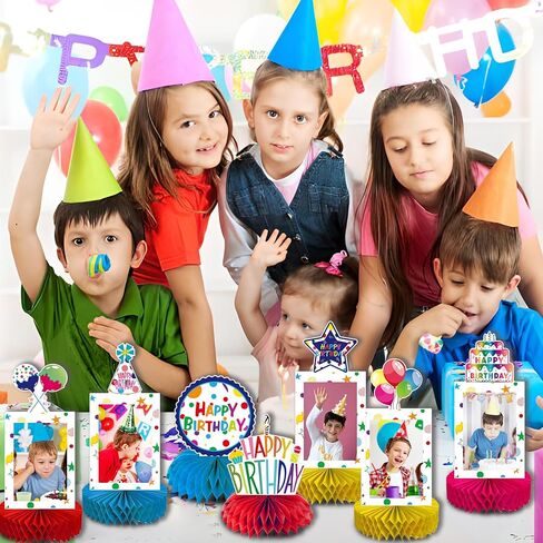 8 قطع قوس قزح لحفلات أعياد الميلاد السعيدة على شكل قرص العسل قطع مركزية بوم بومس لصور عيد ميلاد سعيد لطاولة مركزية لوازم الحفلات كرات ملونة لتزيين الطاولة للأطفال وحفلات أعياد الميلاد وحفلات استقبال المولود الجديد in Kuwait