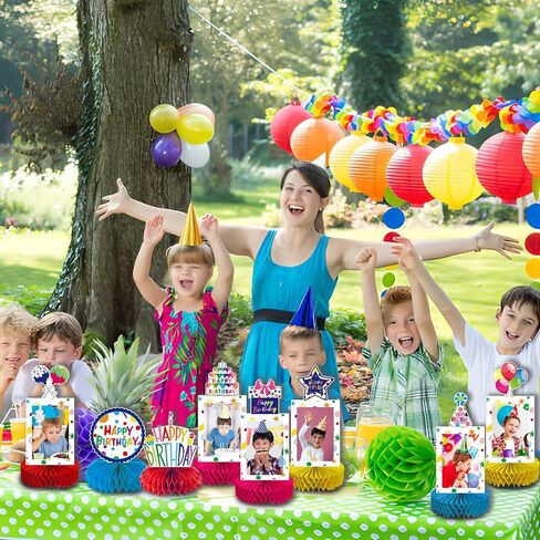 8 قطع قوس قزح لحفلات أعياد الميلاد السعيدة على شكل قرص العسل قطع مركزية بوم بومس لصور عيد ميلاد سعيد لطاولة مركزية لوازم الحفلات كرات ملونة لتزيين الطاولة للأطفال وحفلات أعياد الميلاد وحفلات استقبال المولود الجديد in Kuwait