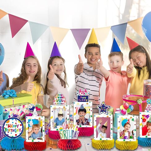 8 قطع قوس قزح لحفلات أعياد الميلاد السعيدة على شكل قرص العسل قطع مركزية بوم بومس لصور عيد ميلاد سعيد لطاولة مركزية لوازم الحفلات كرات ملونة لتزيين الطاولة للأطفال وحفلات أعياد الميلاد وحفلات استقبال المولود الجديد in Kuwait