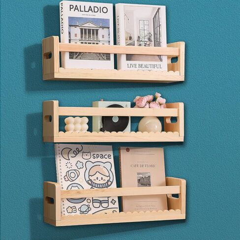 Set of 3 Premium Solid Book Shelf for Kids Rooms, Floating Book Shelves for Wall, Wooden Shelves for Wall, Floating Wall Shelf, Kids Bedroom, and Nursery Book Shelves… in Saudi Arabia