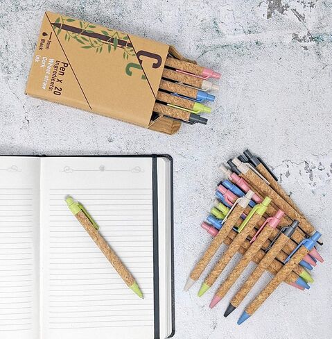 (Pack of 20 Cork & Recycled Wheat Straw Retractable Ballpoint Pens with Natural Comfortable Grip (Black Ink) in Saudi Arabia