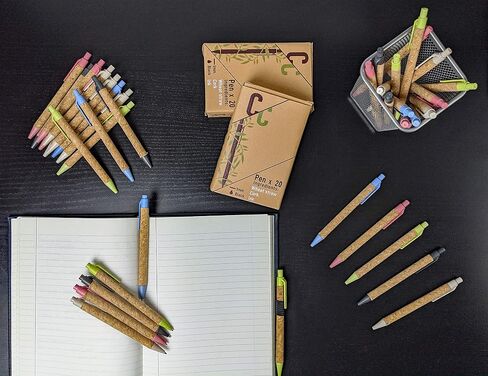 (Pack of 20 Cork & Recycled Wheat Straw Retractable Ballpoint Pens with Natural Comfortable Grip (Black Ink) in Saudi Arabia