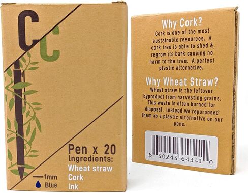 (Pack of 20 Cork & Recycled Wheat Straw Retractable Ballpoint Pens with Natural Comfortable Grip (Black Ink) in Saudi Arabia