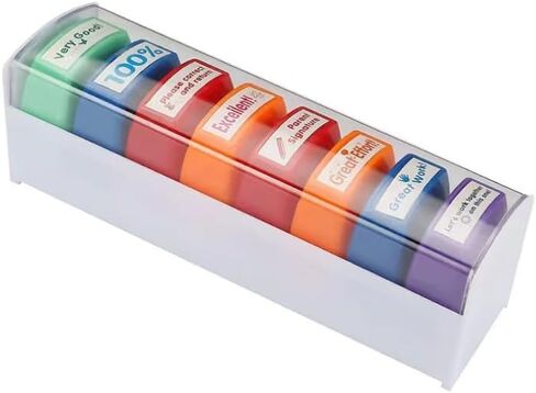 طوابع المعلم - مجموعة طوابع تحفيزية وملونة ذاتية التحبير للمشاركة في الفصل الدراسي (مجموعة مكونة من 8 قطع) in Kuwait