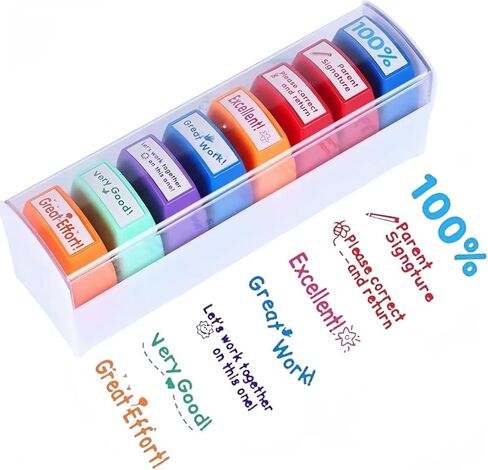 طوابع المعلم - مجموعة طوابع تحفيزية وملونة ذاتية التحبير للمشاركة في الفصل الدراسي (مجموعة مكونة من 8 قطع) in Kuwait