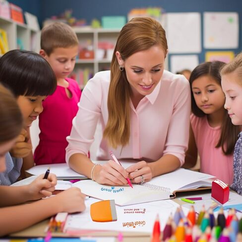 طوابع المعلم - مجموعة طوابع تحفيزية وملونة ذاتية التحبير للمشاركة في الفصل الدراسي (مجموعة مكونة من 8 قطع) in Kuwait