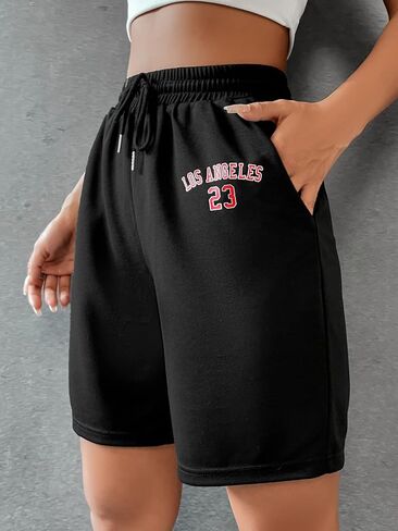 Verdusa Women's Drawstring Elastic Waist Letter Print Loose Casual Track Shorts in Saudi Arabia