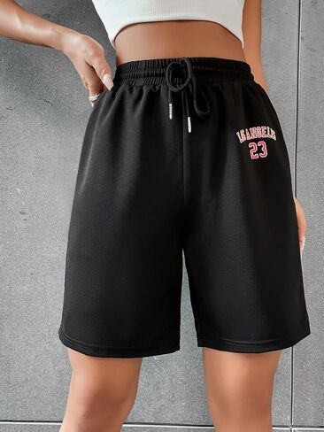 Verdusa Women's Drawstring Elastic Waist Letter Print Loose Casual Track Shorts in Saudi Arabia