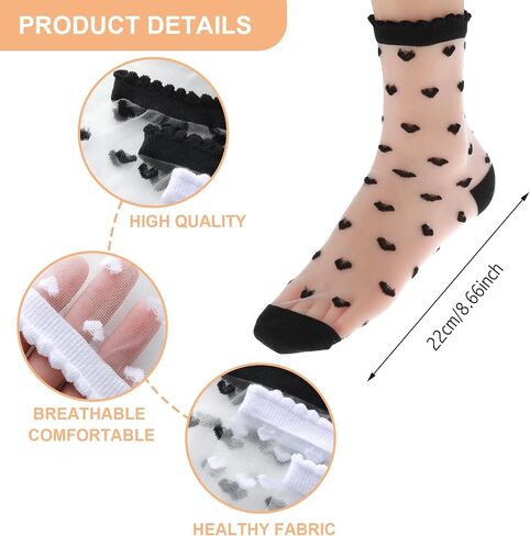 6 Pairs Sheer Ankle Socks Women Lace Heart Ruffle Socks Summer Ultra Thin Transparent Socks See Through Frilly Socks Clear Tulle Mesh Socks for Woman Fashion in Saudi Arabia