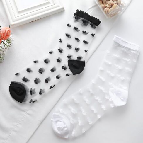 6 Pairs Sheer Ankle Socks Women Lace Heart Ruffle Socks Summer Ultra Thin Transparent Socks See Through Frilly Socks Clear Tulle Mesh Socks for Woman Fashion in Saudi Arabia