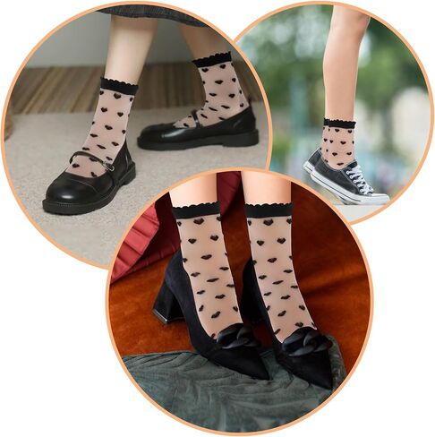 6 Pairs Sheer Ankle Socks Women Lace Heart Ruffle Socks Summer Ultra Thin Transparent Socks See Through Frilly Socks Clear Tulle Mesh Socks for Woman Fashion in Saudi Arabia