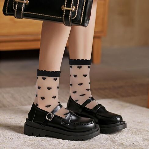 6 Pairs Sheer Ankle Socks Women Lace Heart Ruffle Socks Summer Ultra Thin Transparent Socks See Through Frilly Socks Clear Tulle Mesh Socks for Woman Fashion in Saudi Arabia