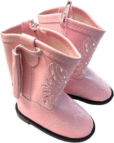 18 Inch Doll Boots, Pink Western Boots with White Stitching, Fits 18 Inch Kennedy and Friends Dolls in Kuwait