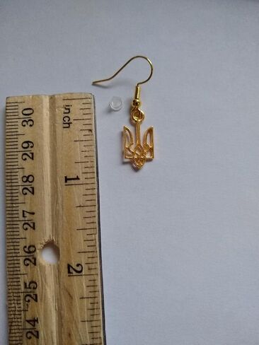 Ukrainian Tryzub Gold Toned Pierced FishHook Dangle Earrings Coat of Arms Emblem Ukraine in Saudi Arabia