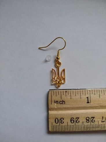 Ukrainian Tryzub Gold Toned Pierced FishHook Dangle Earrings Coat of Arms Emblem Ukraine in Saudi Arabia