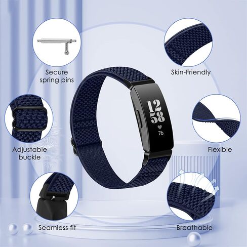 Elastic nylon Band is Compatible with Fitbit Inspire 3/Inspire 2/ Inspire/Inspire HR，Adjustable Stretch Breathable Nylon Sport Loop Replacement Strap for Women Men in Kuwait
