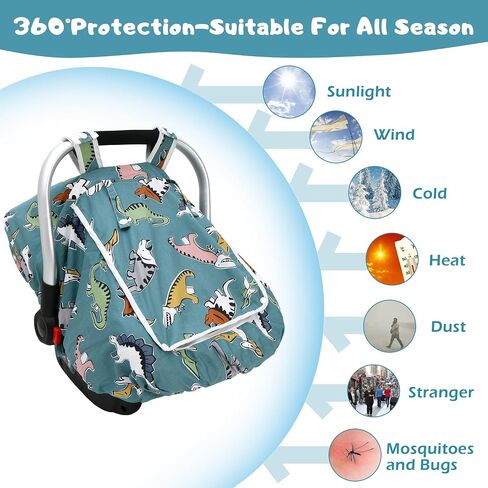 Car Seat Covers for Babies, Amo Nenes Infant Car Seat Warmer, Windproof Infant Carseat Cover, Kick-Proof Carseat Canopy for All Seasons, Shower Gift for Newborn, Fit Most Baby Car Seat (Dinosaur) in Saudi Arabia