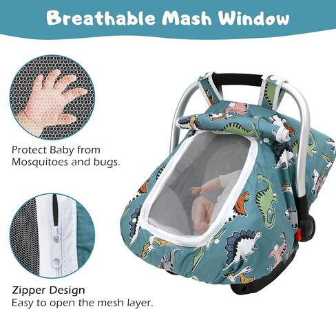 Car Seat Covers for Babies, Amo Nenes Infant Car Seat Warmer, Windproof Infant Carseat Cover, Kick-Proof Carseat Canopy for All Seasons, Shower Gift for Newborn, Fit Most Baby Car Seat (Dinosaur) in Saudi Arabia