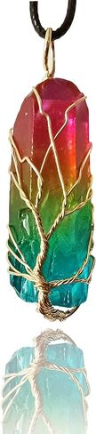 Handmade Tree of Life Pendant Natural Quartz Crystal Necklace Silver Wire Wrapped Healing Crystal Necklace Spiritual Gift for Women… in Saudi Arabia