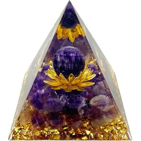 Orgone Pyramid, Orgonite Amethyst Crystal Ball & Aquamarine Healing Crystals Pyramid Positive Energy Generator for Reduce Stress Healing Meditation Attracts Lucky Success Spiritual Gift