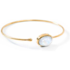 Rainbow Moonstone Brass Bracelet - Handcrafted Genuine Moonstone Bangle for Women – Spiritual, Zodiac, Chakra Alignment & June Birthstone