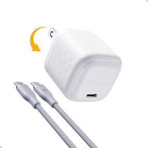 USB C GaN Charger 30W, VOLTME Type C Charging Block, Foldable Fast Wall Charger with 3ft Cable, Power Adapter for iPhone 15/15 Pro/14/14 Pro Max/13, Galaxy, iPad, and More