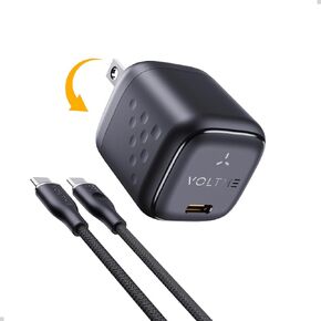 USB C GaN Charger 30W, VOLTME Type C Charging Block, Foldable Fast Wall Charger with 3ft Cable, Power Adapter for iPhone 15/15 Pro/14/14 Pro Max/13, Galaxy, iPad, and More