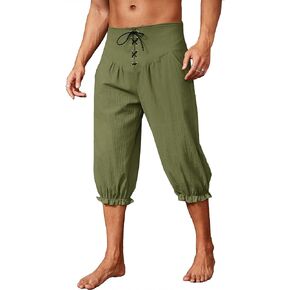 Runcati Mens Pirate Pants Renaissance Medieval Costume Viking Navigator Halloween Lace Up Shorts