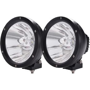 Super Bright Off-Road 7" Round LED Spotight/Headlight for Motorcycle/Truck, 6000K Cool-White Long-Range Spot Beam High Speed Applications, Corrosion/Vibration Resistant Waterproof, 12V/24V DC, 2-Pack