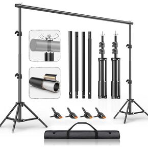 Backdrop Stand 7 x 10FT, Adjustable Photography Backdrop Support System Kit, Backdrop Stand with 4 Clamps and Carrying Bag for Parties, Wedding, Photography, Festival Decoration