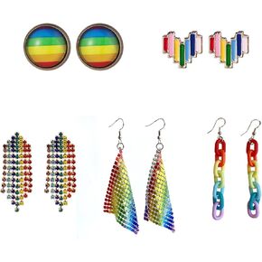 5 Pairs Rainbow Earrings Pride Earrings Lightweight Rainbow Chain Earrings Round Heart Rainbow Drop Earrings Pride Rainbow Ear Round Rainbow Hoop Stud Earring Pride Jewelry