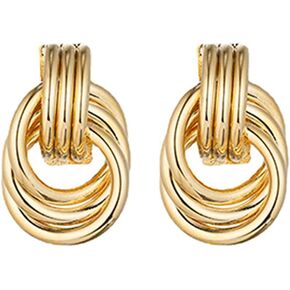 Chunky Gold Geometric Drop Dangle Earrings for Women 14K Gold Plated Paperclip Hoop Earrings Sterling Silver Post Jewelry Gift