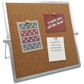 Desktop Cork Board, Double Sided Bulletin Board Message Board with 15 PCS Push Pins, Decorative Pin Board Perfect for Home School Office Decor
